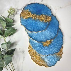 Blue and Gold Geode Coasters